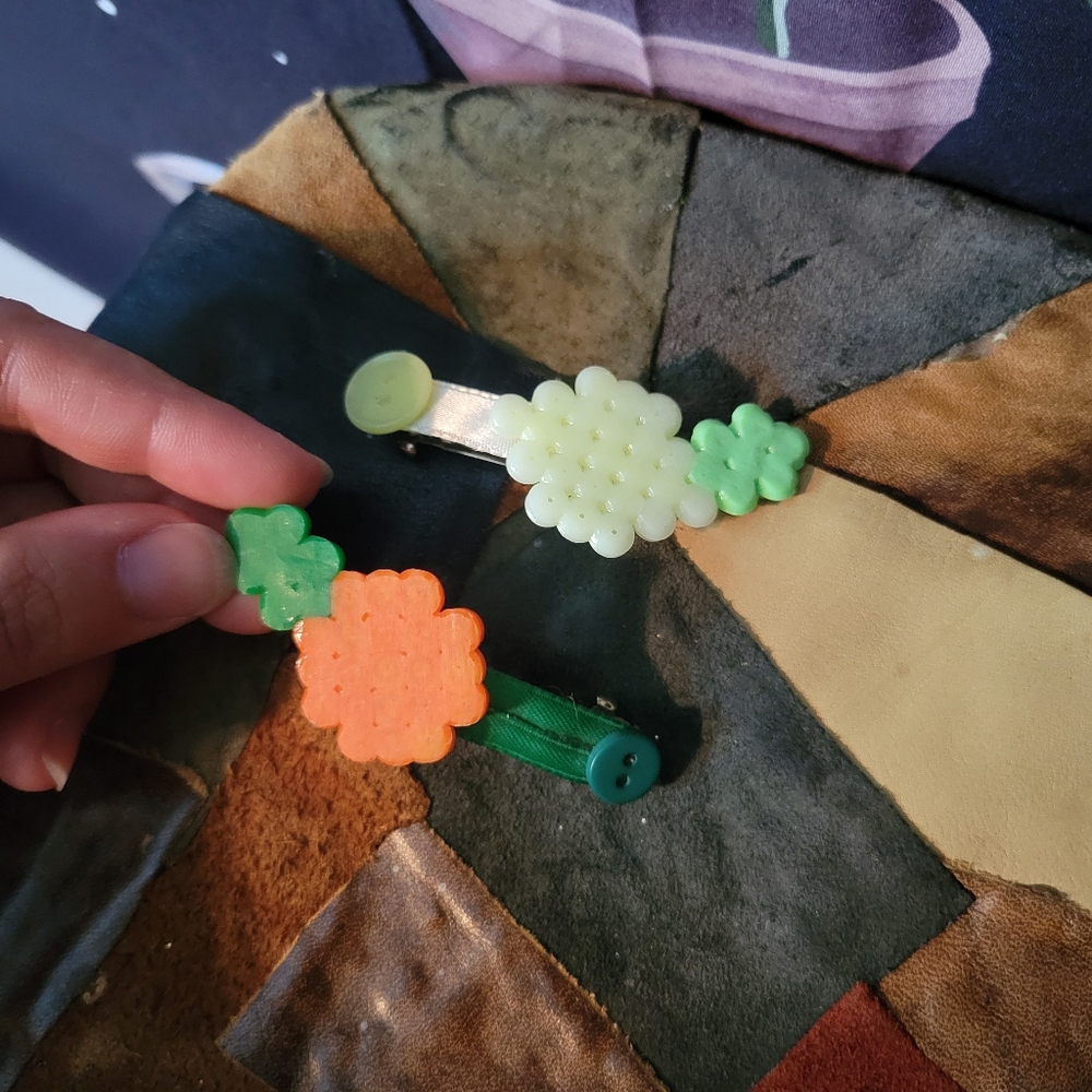 X2 Adorable Lemon & Orange Barrettes! Handmade!